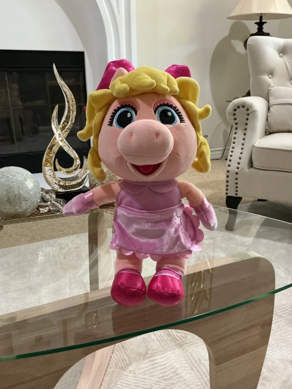 Pink Plush Pig Princess Stuffed Toy with Yellow Hair - Picture 1 of 5